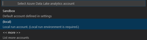 Selezionare Local (Locale) in Strumenti Data Lake per Visual Studio Code