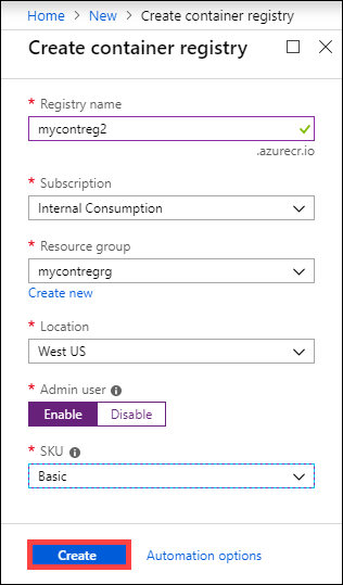 Creare registro dei container