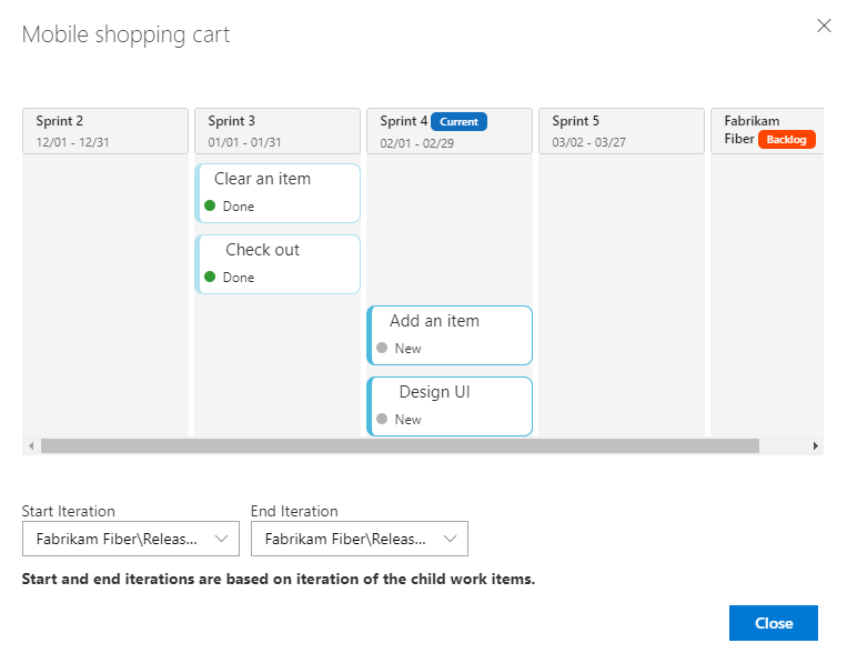 Screehshot of Dialog showing the child items of the feature.