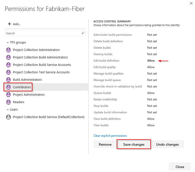 Contributors permissions - allow editing build definitions