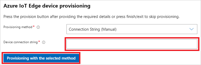 Scegliere il provisioning con il metodo selezionato dopo aver incollato la stringa di connessione del dispositivo
