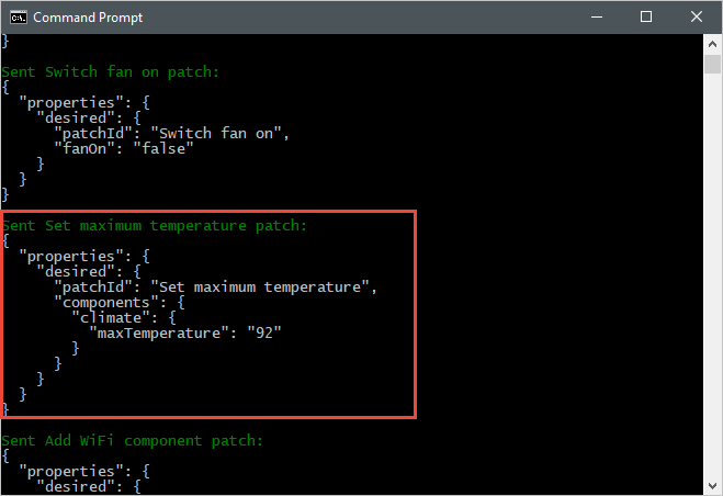 Screenshot che mostra l'output dell'applicazione back-end e dimostra come essa invii un aggiornamento.