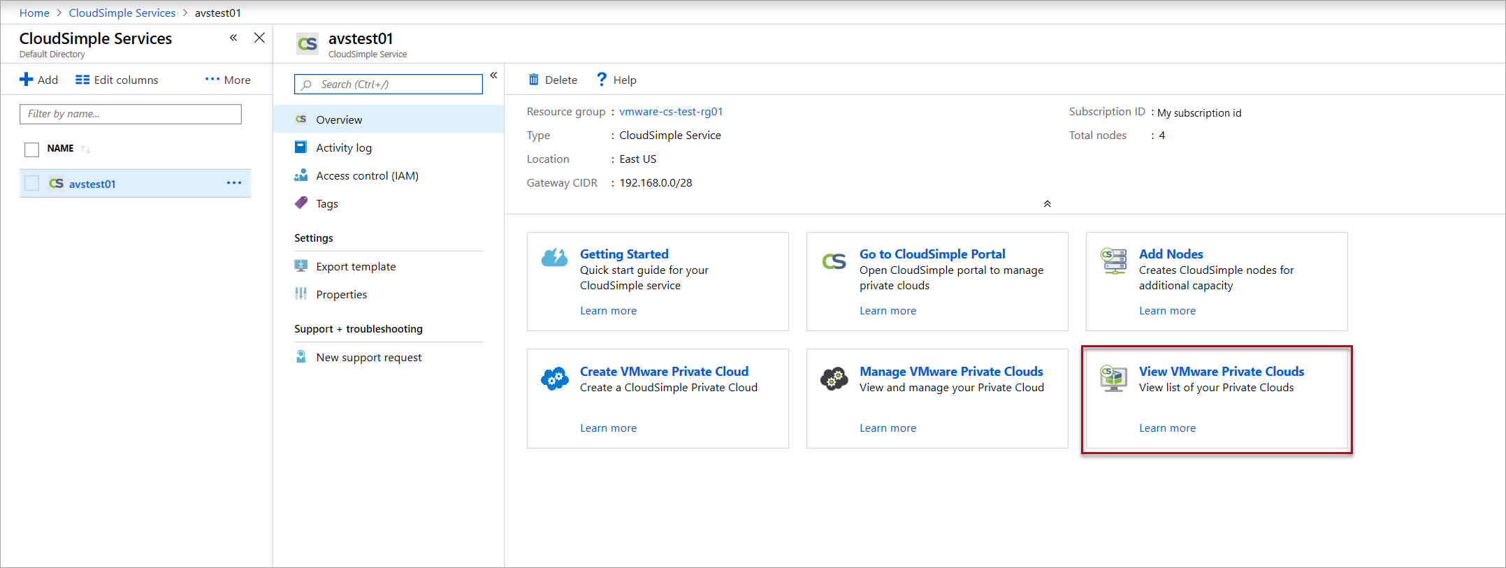 Panoramica del servizio CloudSimple