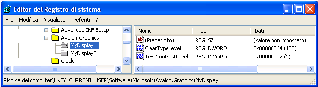 Impostazioni ClearType nell'Editor del Registro di sistema