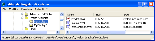 Impostazioni ClearType nell'Editor del Registro di sistema