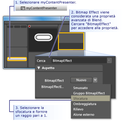 Procedura di sfocatura del contenuto di un pulsante