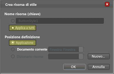 Finestra di dialogo "Crea risorsa stile"