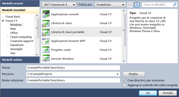 Selezione progetto Portable Library