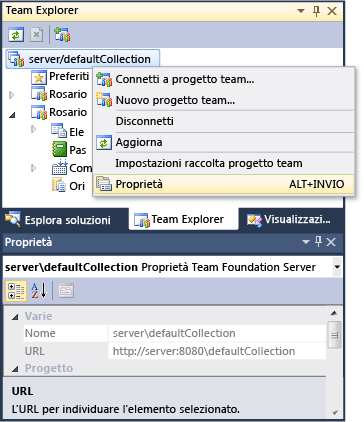 Proprietà di Team Foundation Server: URL