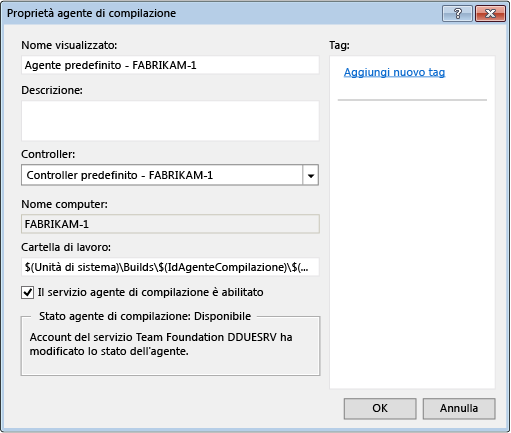 Finestra di dialogo Proprietà agente di compilazione
