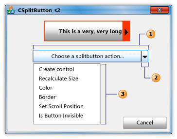 Finestra di dialogo con SplitButton e un controllo pager