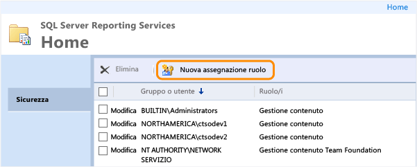 Aprire la nuova assegnazione del ruolo SSRS