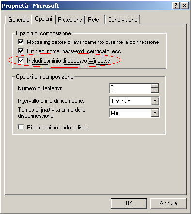 Figura 4 Opzione Includi dominio di accesso Windows 