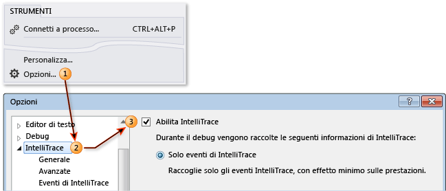 Abilitare o disabilitare IntelliTrace in Visual Studio