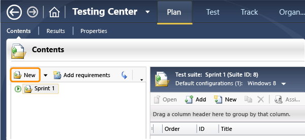 Creazione di un nuovo gruppo di test