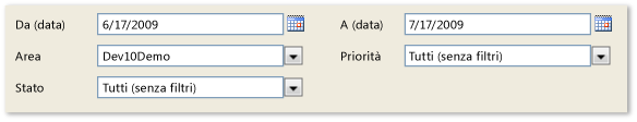 Filtri per il report Conformità test case