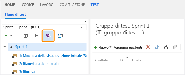 Aprire il piano di test usando Microsoft Test Manager