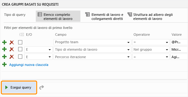 Usare il pulsante Aggiungi nuova clausola per aggiornare la query.