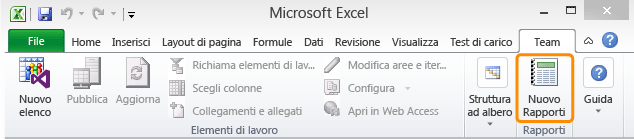 Nuovo report (opzione del menu Team)