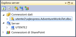 Nuovo database visualizzato in Esplora server