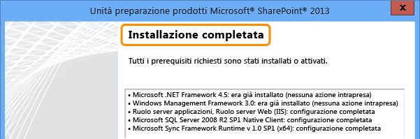 Messaggio indicante l'esito positivo dello strumento di preparazione