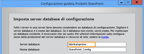 Specificare il nome di SQL Server