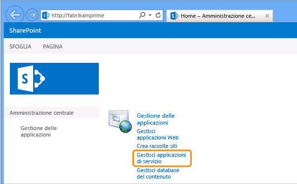 Scegliere Gestisci applicazioni di servizio