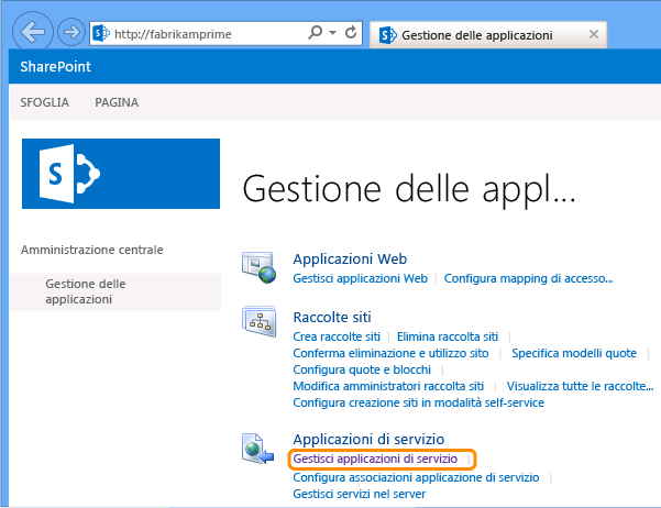 Scegliere Gestisci applicazioni di servizio