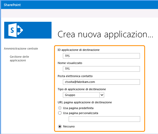 Configurare un'applicazione di destinazione dell'archiviazione sicura