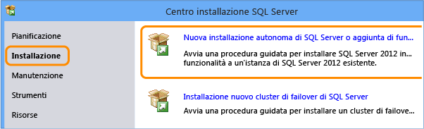 Nuova installazione di SQL Server