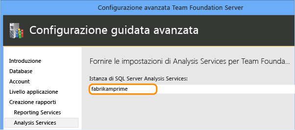 Specificare l'istanza di Analysis Services