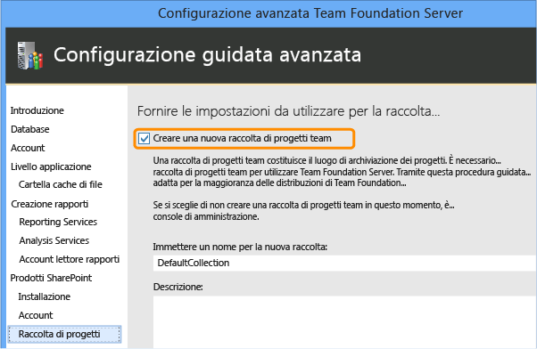 Creare una nuova raccolta di progetti team