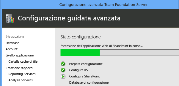 La procedura guidata applica la configurazione