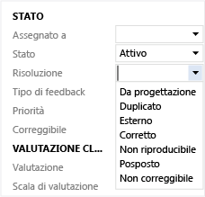 Elenco di selezione per un campo personalizzato