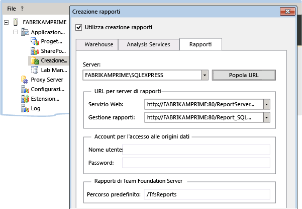 Fornire le informazioni sul server, sull'istanza e sull'account