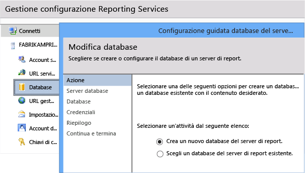 TFS richiede il database per la creazione di report