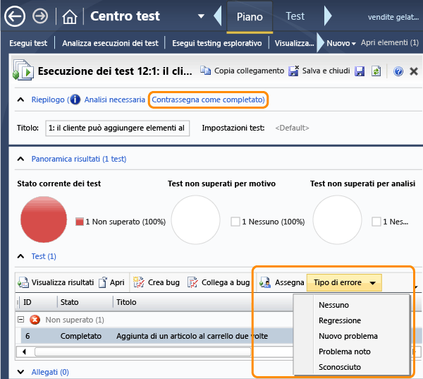 Impostare il tipo di errore