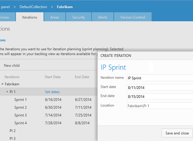 Pagina Iterazioni, creare un'iterazione di Sprint IP