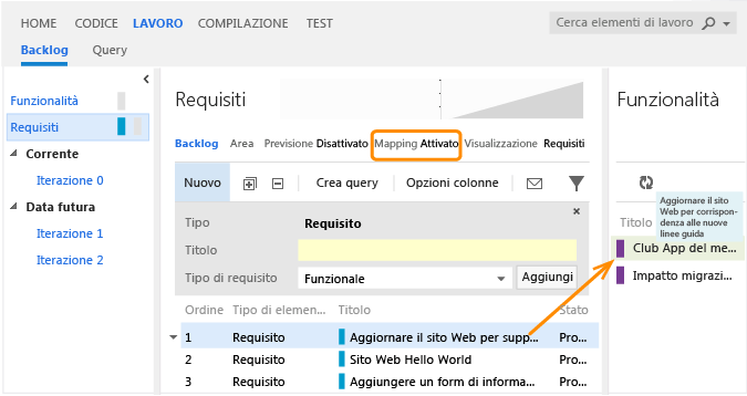 Eseguire il mapping di un requisito a una funzionalità