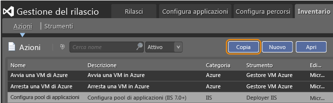 Copiare un'azione di rilascio