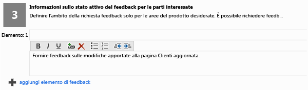 Casella di testo Feedback con lo stato attivo nel modulo Richiesta feedback