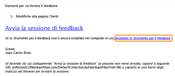 Install the feedback tool link on the Feedback Request email