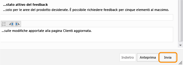 Pulsante Invia nel form Richiesta feedback