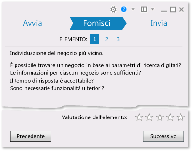 Pagina Fornisci in Feedback Client