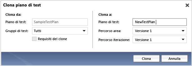 Clonare un piano di test