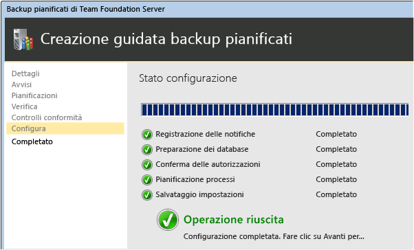 L'operazione della procedura guidata è stata completata