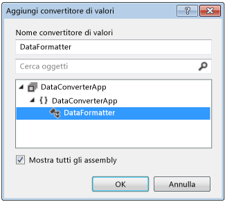 Finestra di dialogo Aggiungi convertitore di valori