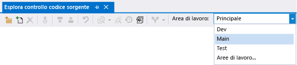 Cambiare area di lavoro in Esplora controllo codice sorgente
