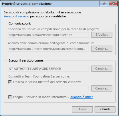 Finestra di dialogo Proprietà servizio di compilazione