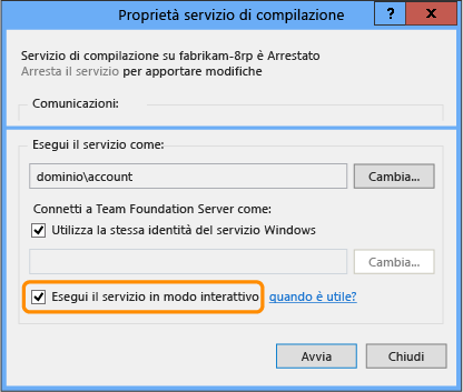 Esecuzione del servizio di compilazione in modalità interattiva